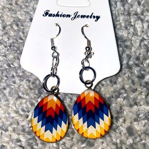 Native American Print Teardrop Resin Earrings